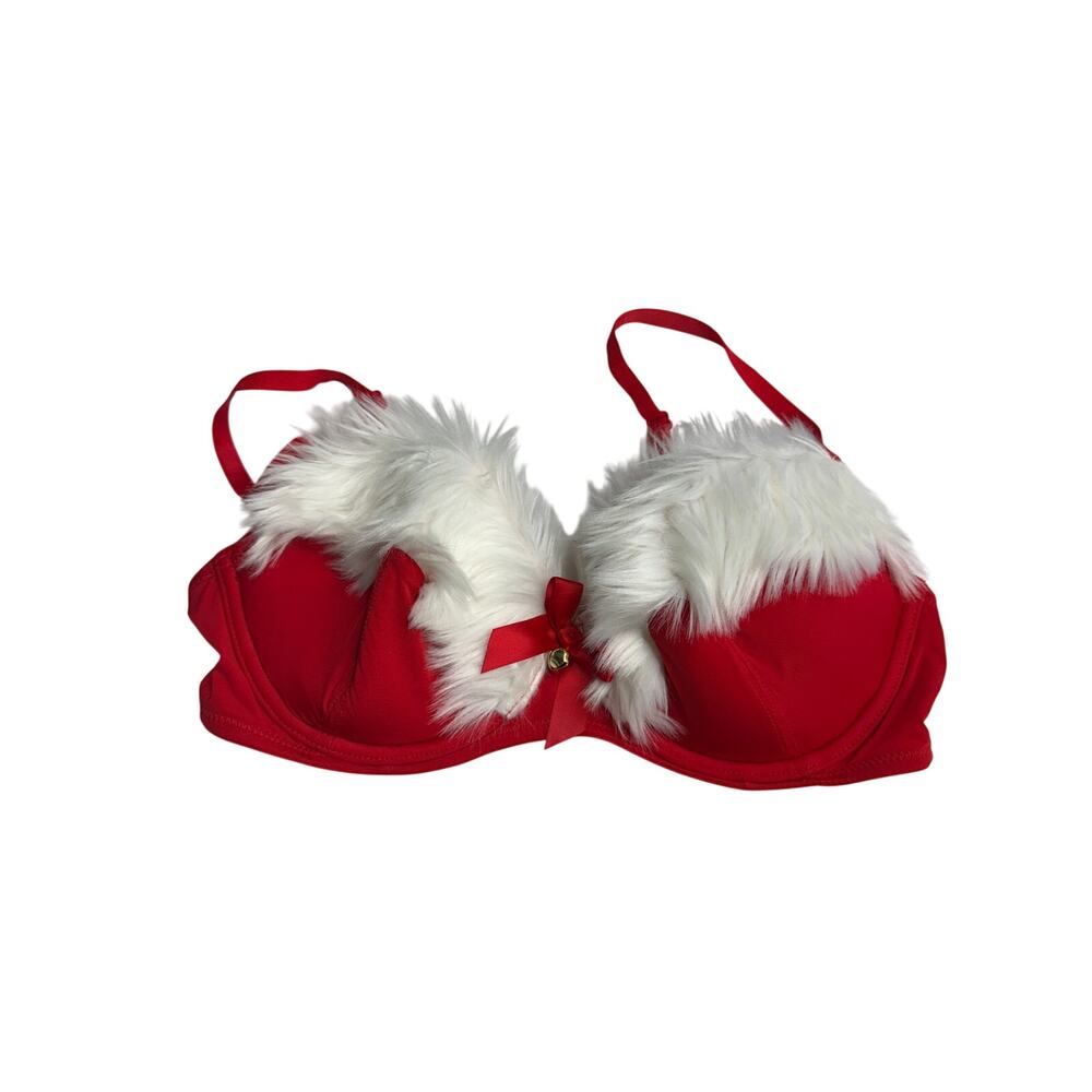 Adore‎ Me Santa Bra 34C Red Faux Fur Christmas Lingerie Mrs Clause BR-07689-DEM